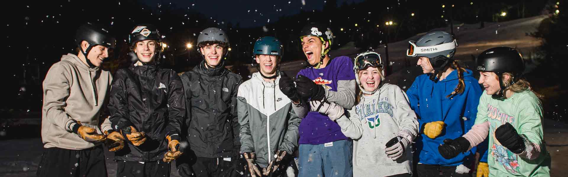 Group of teens participating in weekly school group ski program.